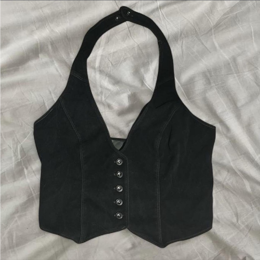 y2k black suede vest ☾⋆｡𖦹 °✩⋆